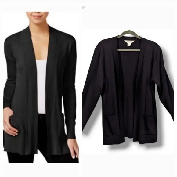 Misook Fine Knit Open Front Longsleeve Sweater Cardigan in Black Size Small - Picture 9 of 9